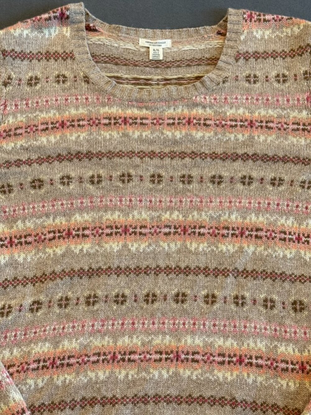 American Eagle Women’s XL Fair Isle Angora Wool Cashmere Sweater Y2K - Picture 7 of 8
